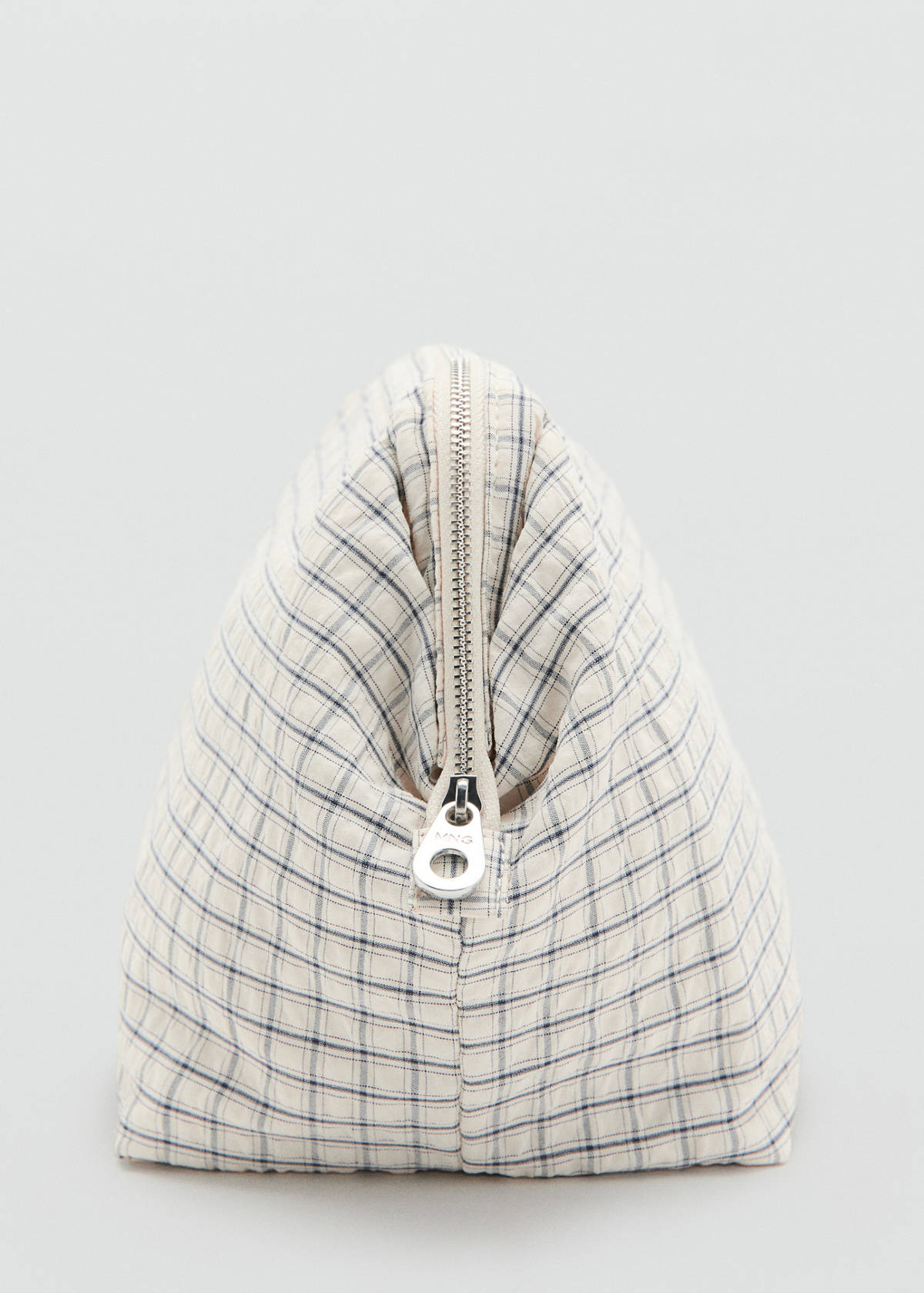 Checked cotton wash bag — Ecru