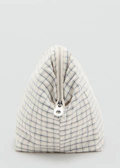 Checked cotton wash bag — Ecru 3