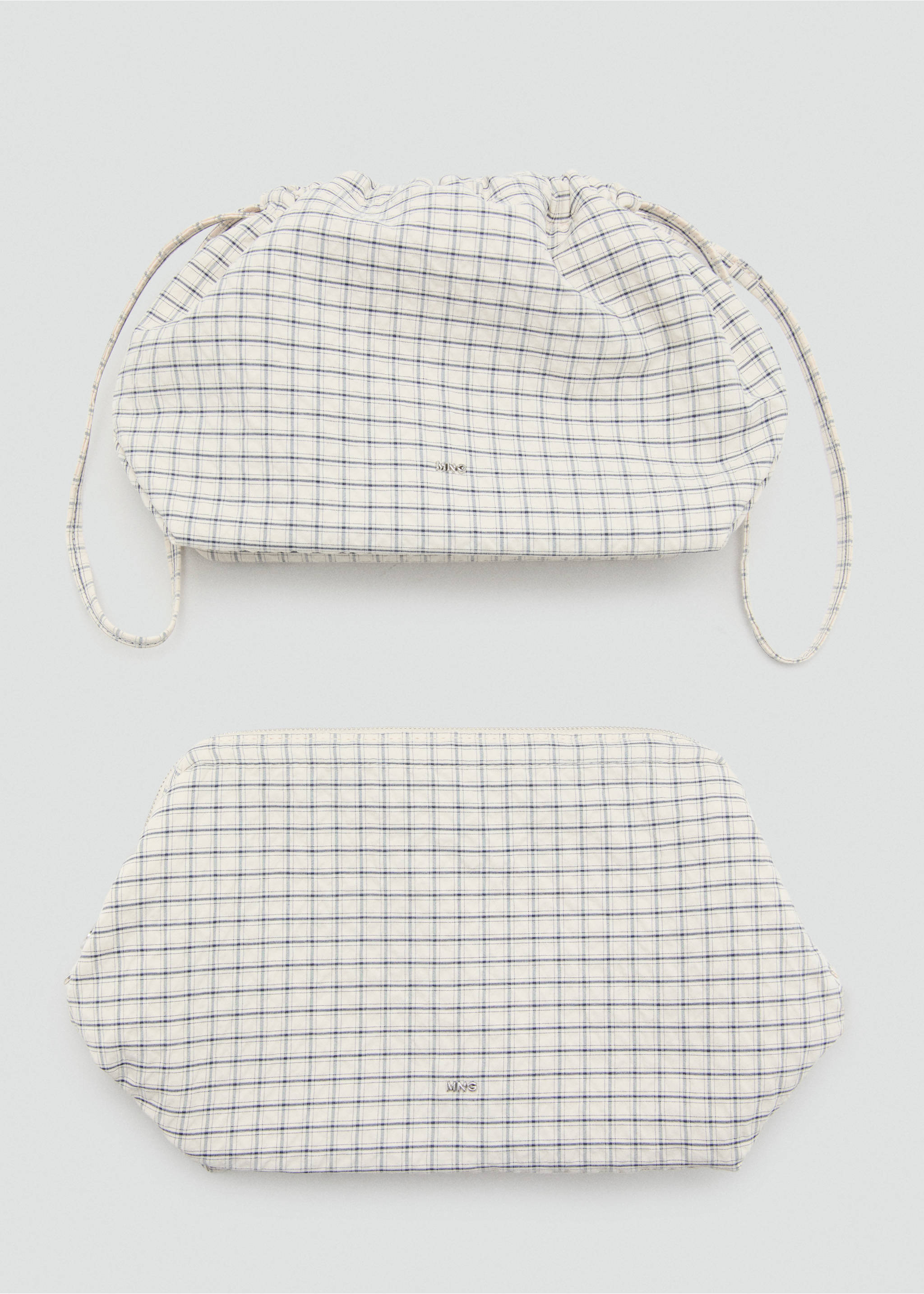 Checked cotton blend wash bag - Details of the article 3, Ecru. Ref: 37002011-00.