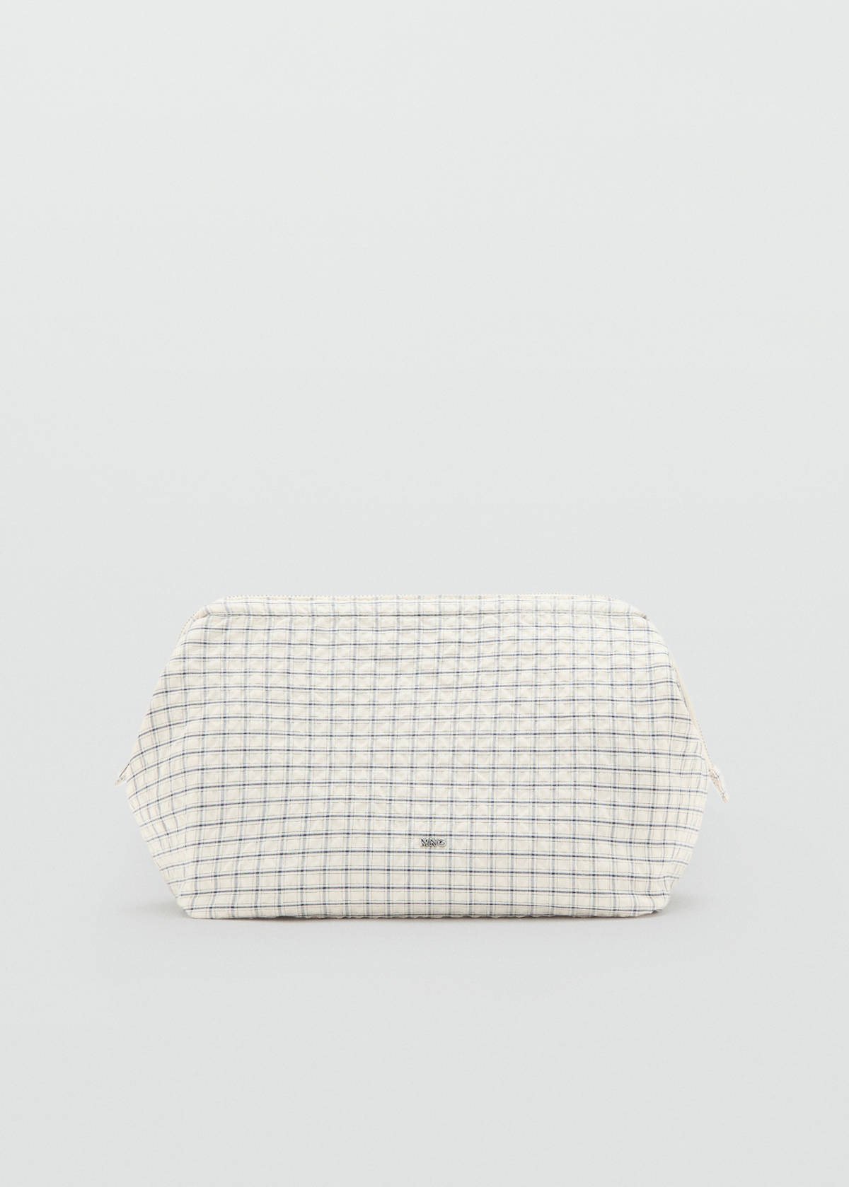 Checked cotton wash bag — Ecru