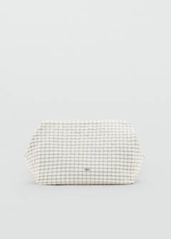 Checked cotton wash bag — Ecru 1