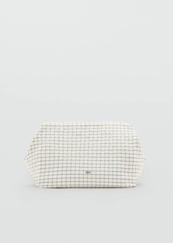 Checked cotton wash bag — Ecru
