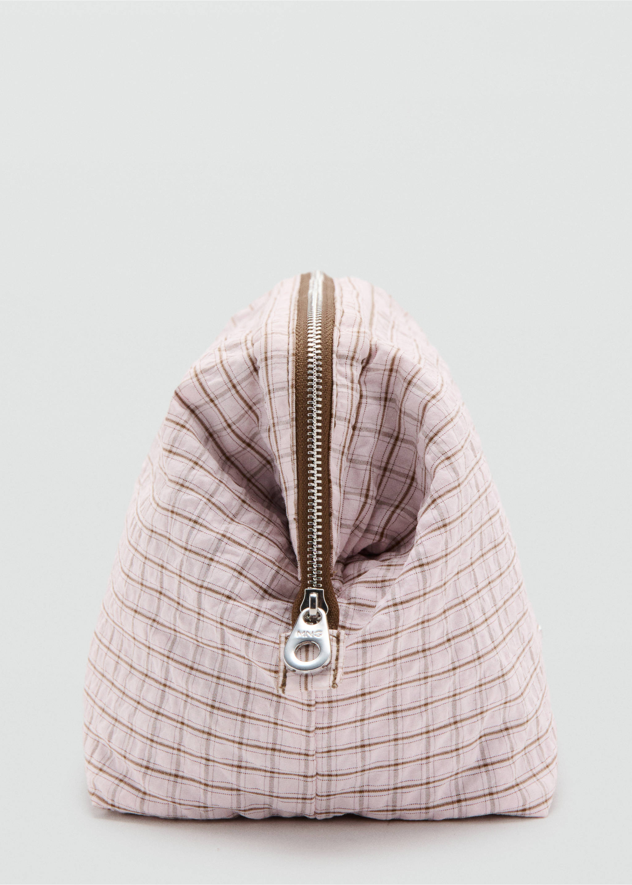 Checked cotton blend wash bag - Details of the article 1, Pink. Ref: 37002011-00.