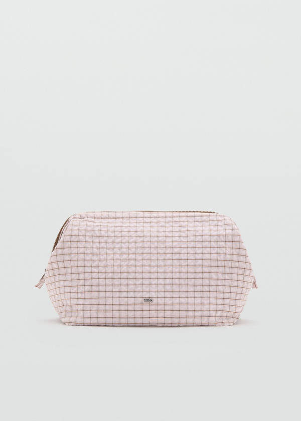 Checked cotton wash bag — Pink