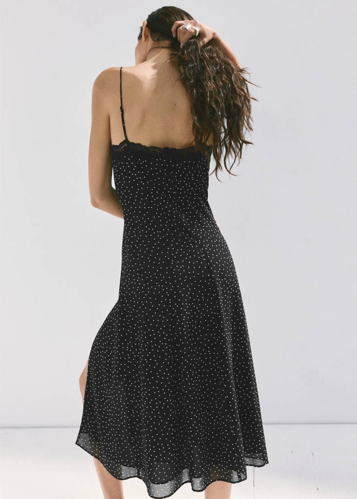 Polka dot dress with lace trim — Black