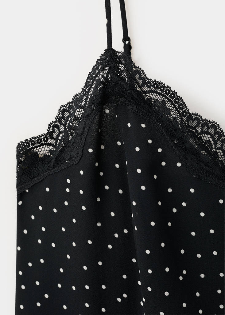 Polka dot dress with lace trim — Black