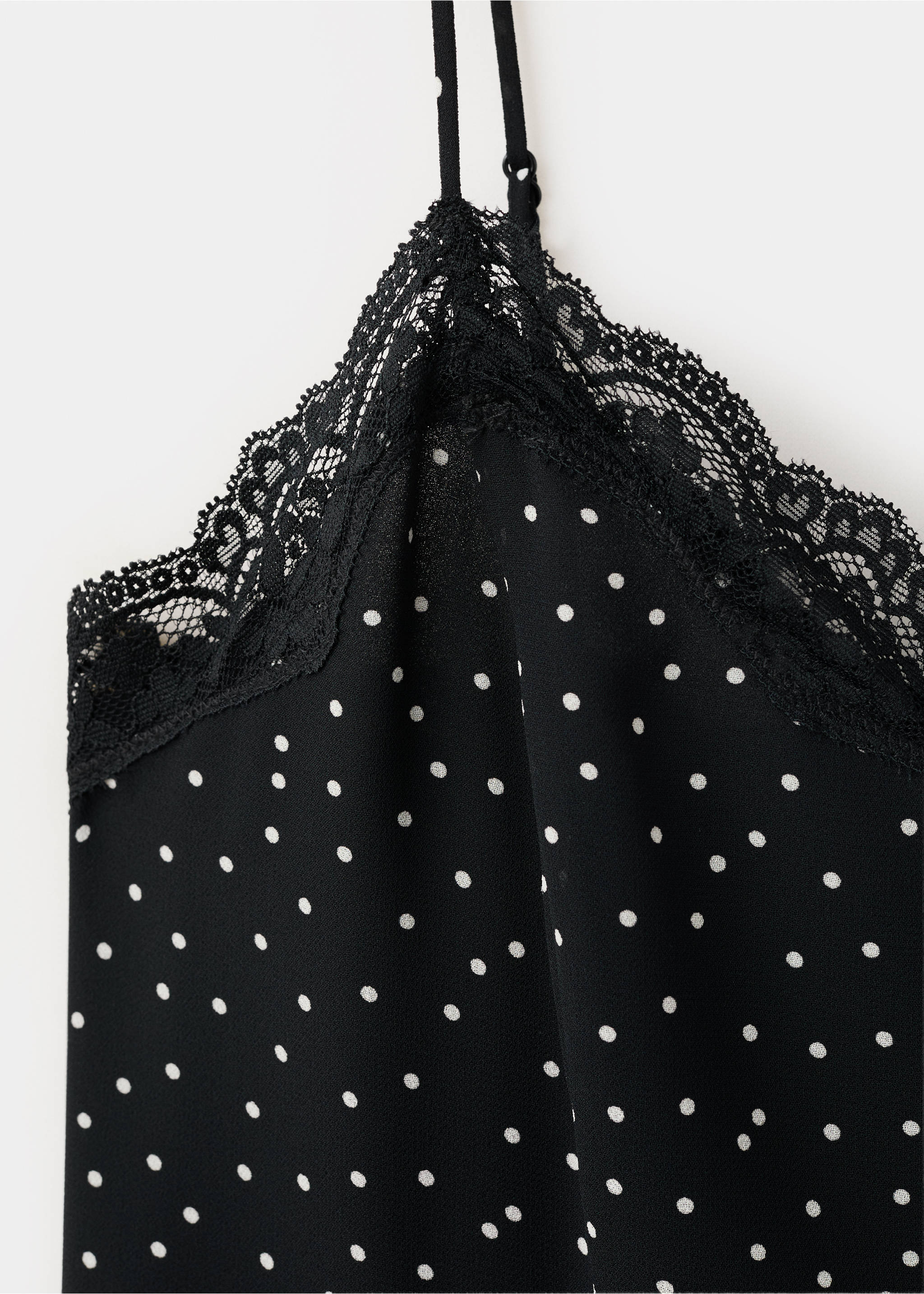 Polka dot dress with lace detail - Details of the article 0, Black. Ref: 37002528-00.