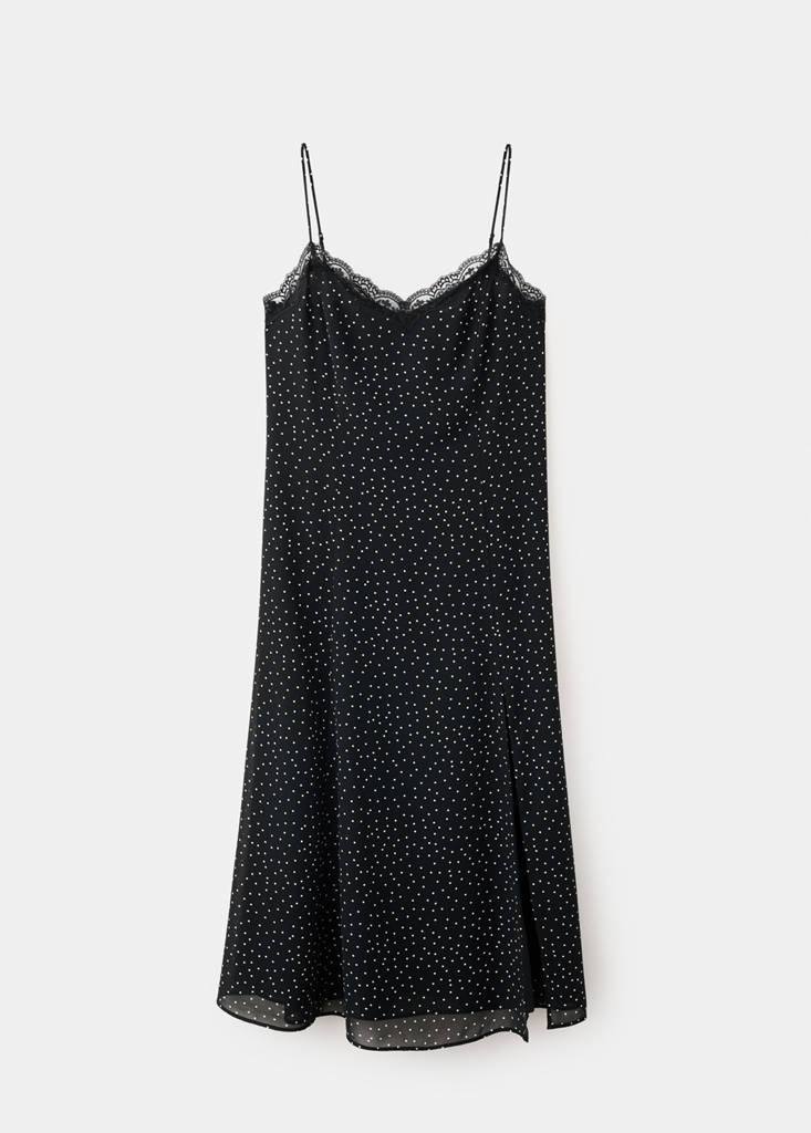 Polka dot dress with lace trim — Black