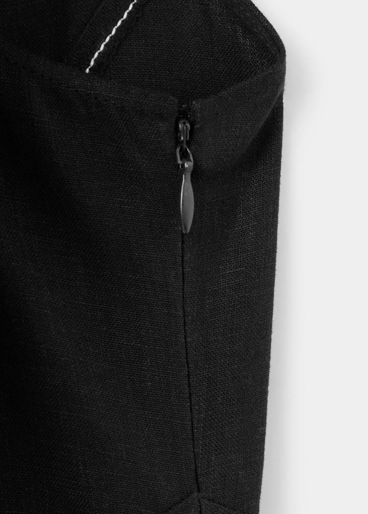 Linen dress with contrast stitching — Black