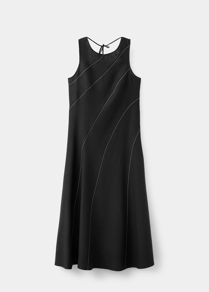 Linen dress with contrast stitching — Black