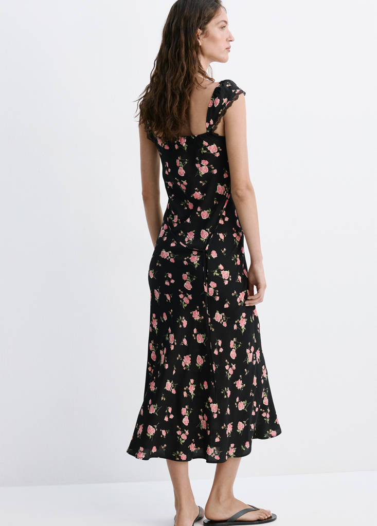 Floral dress with lace trim — Black