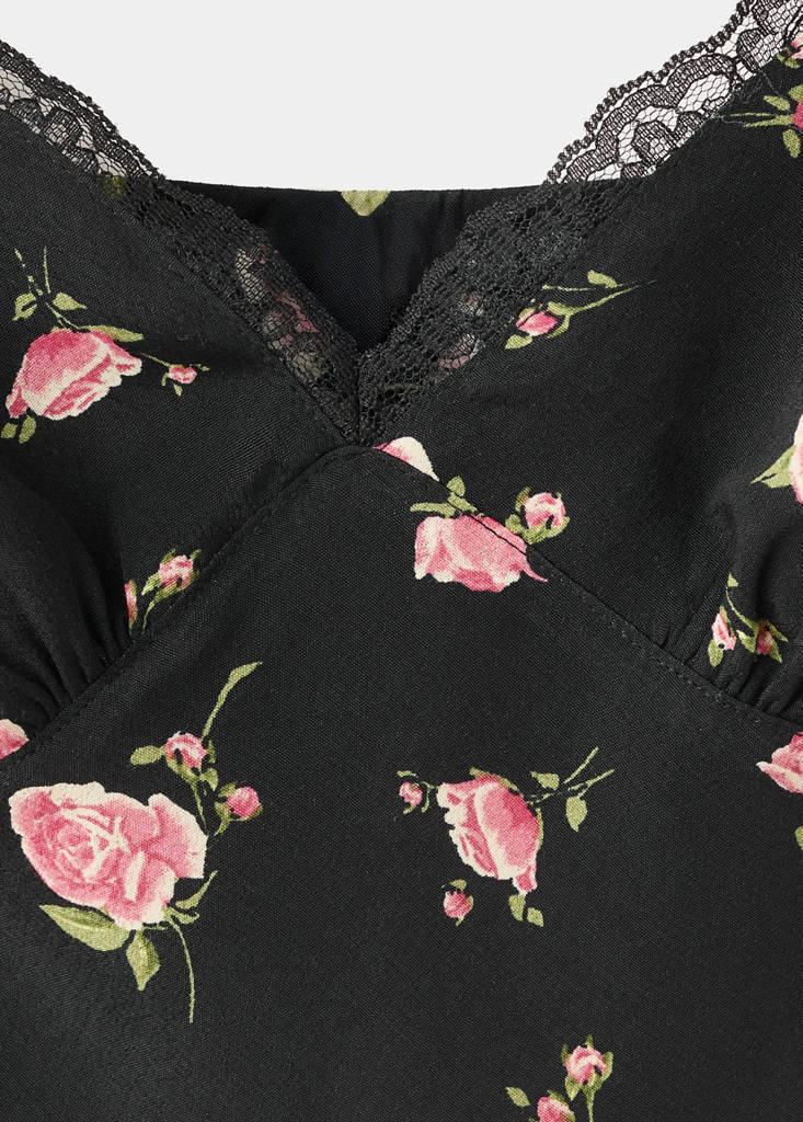 Floral dress with lace trim — Black