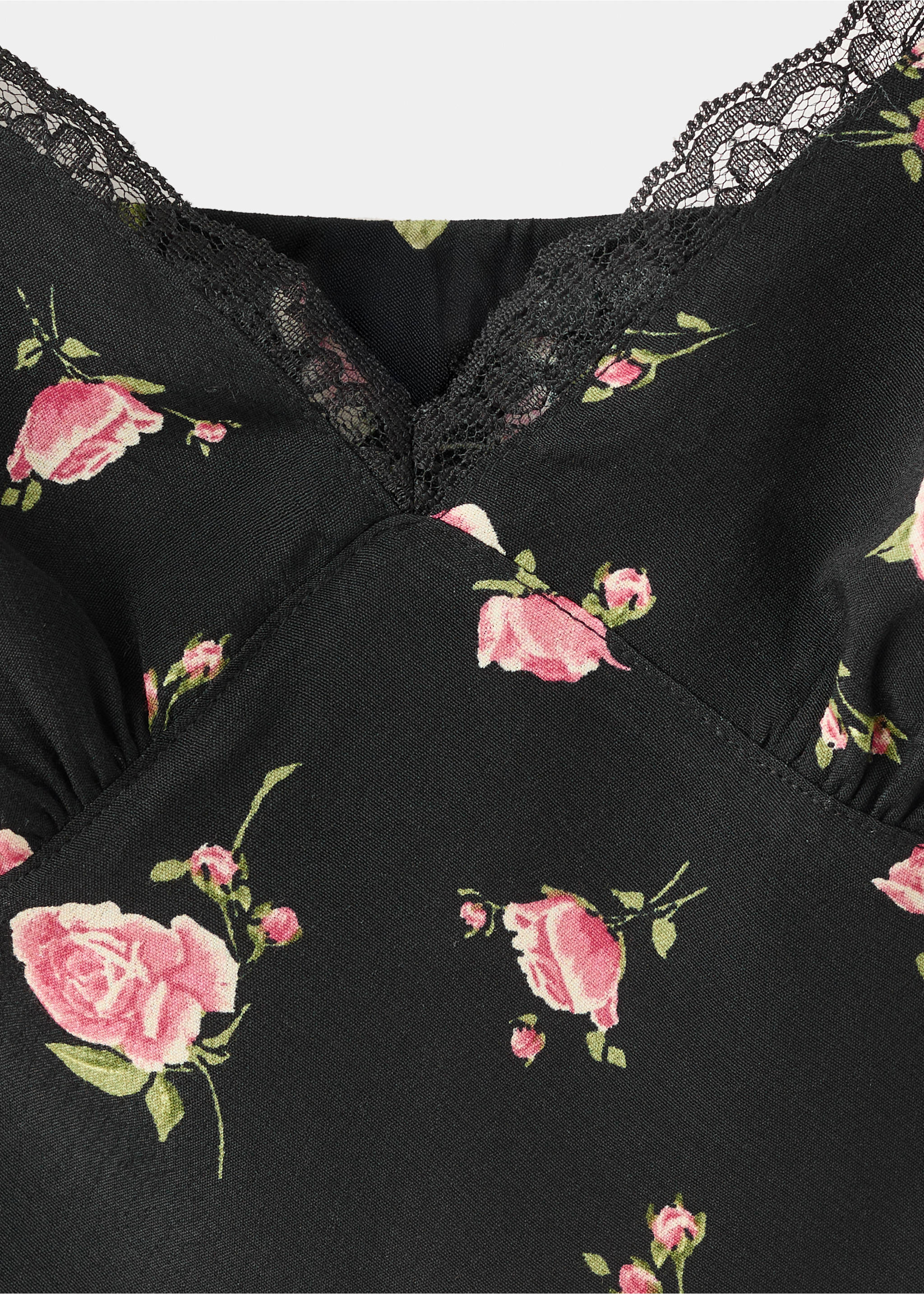 Lace floral dress - Details of the article 8, Black. Ref: 37002530-00.