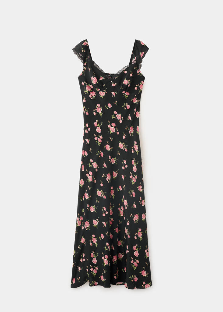 Floral dress with lace trim — Black