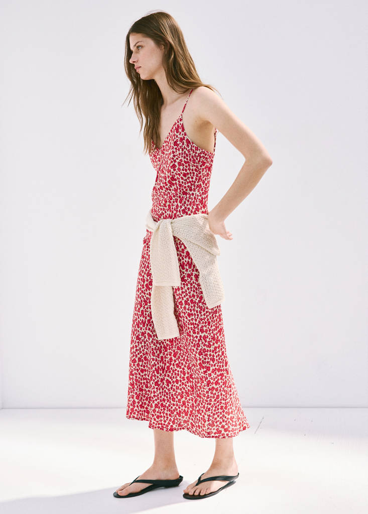 V-neck print dress — Ecru