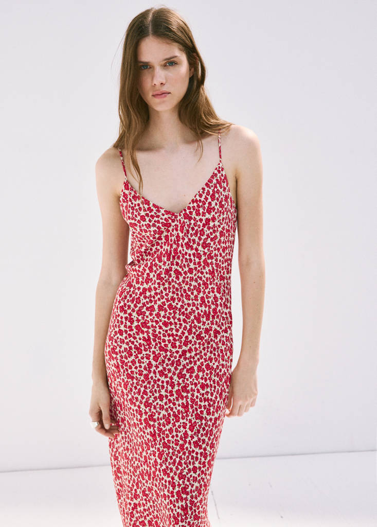 V-neck print dress — Ecru