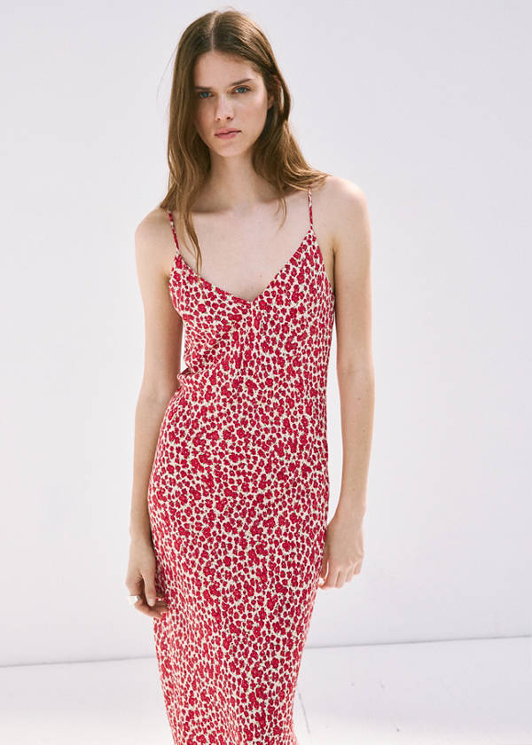 V-neck print dress — Ecru