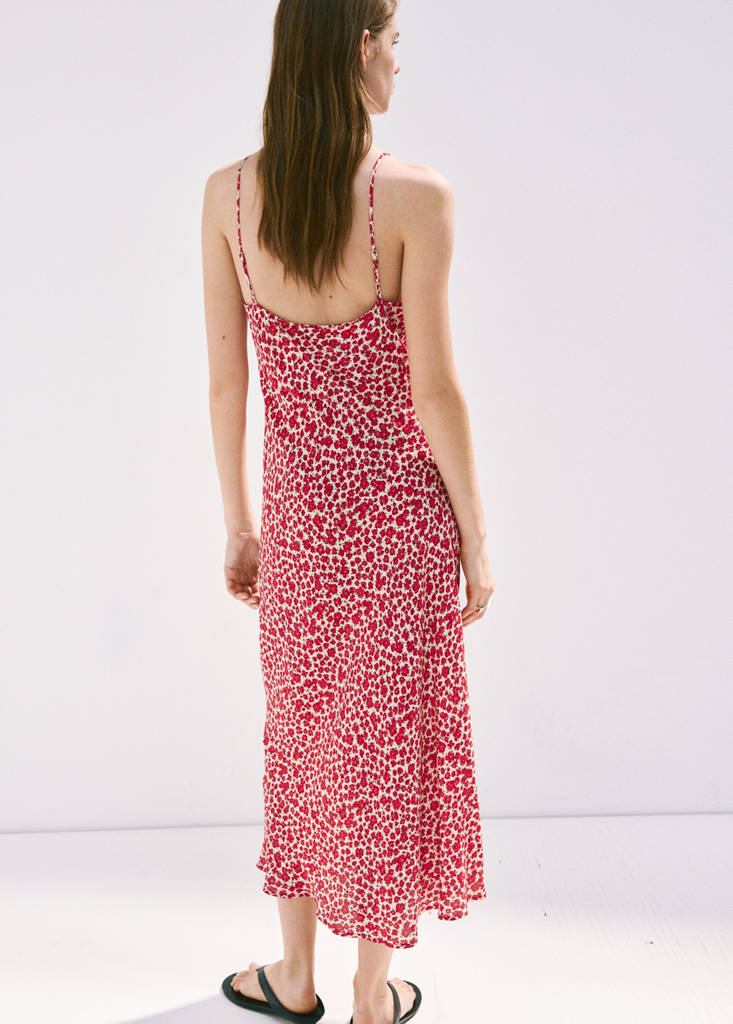 V-neck print dress — Ecru