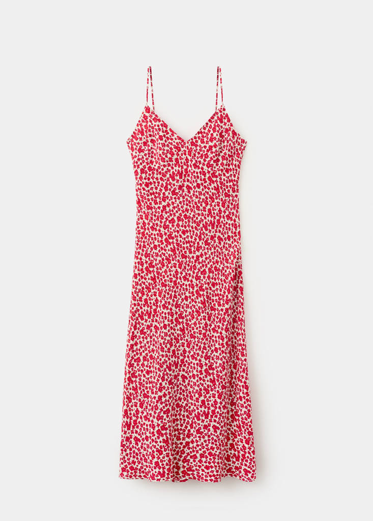 V-neck print dress — Ecru