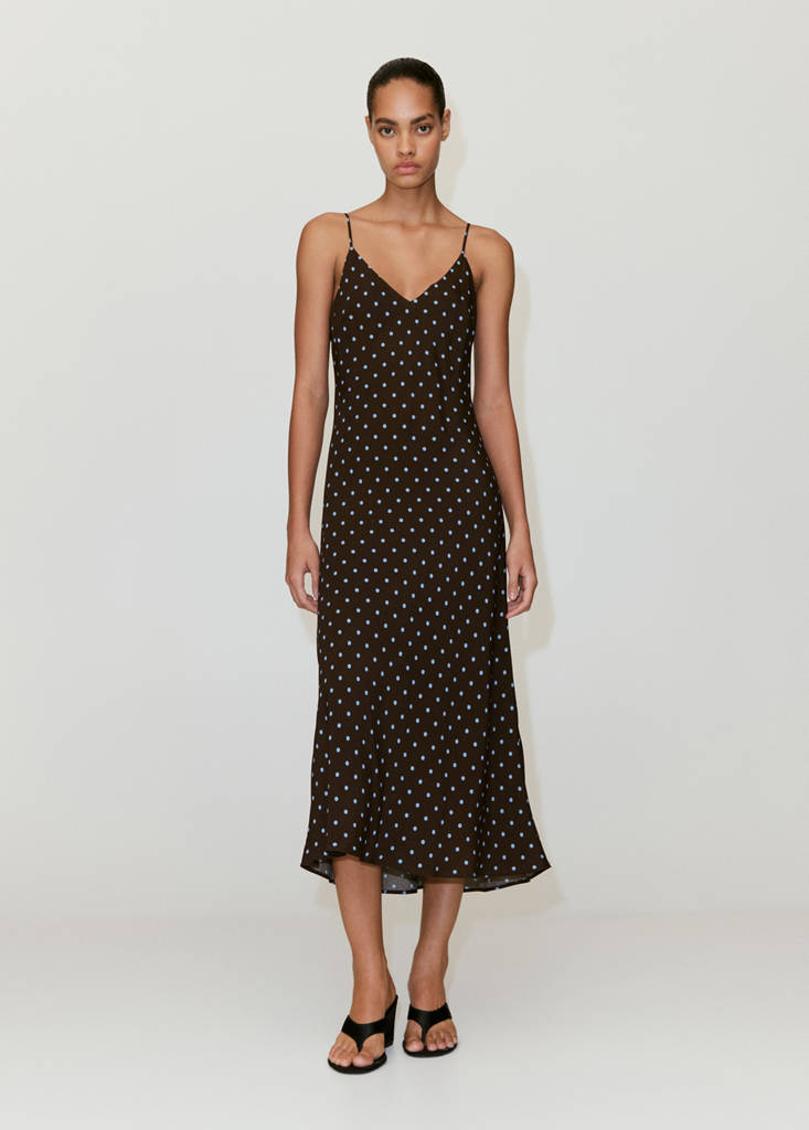 V-neck print dress — Chocolate