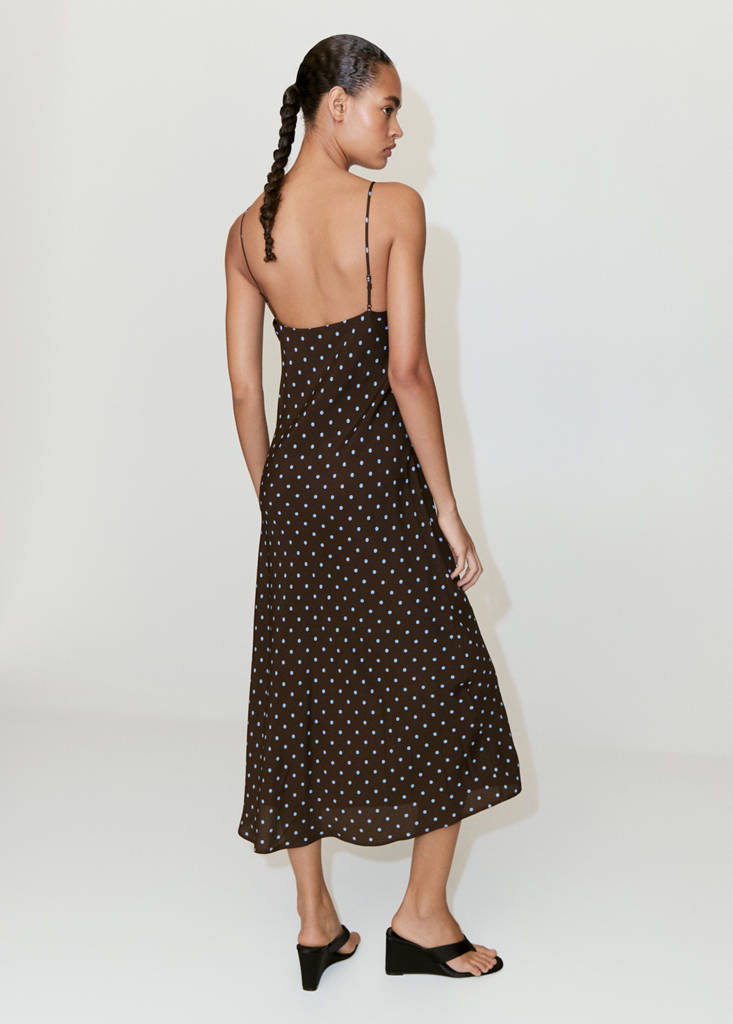 V-neck print dress — Chocolate