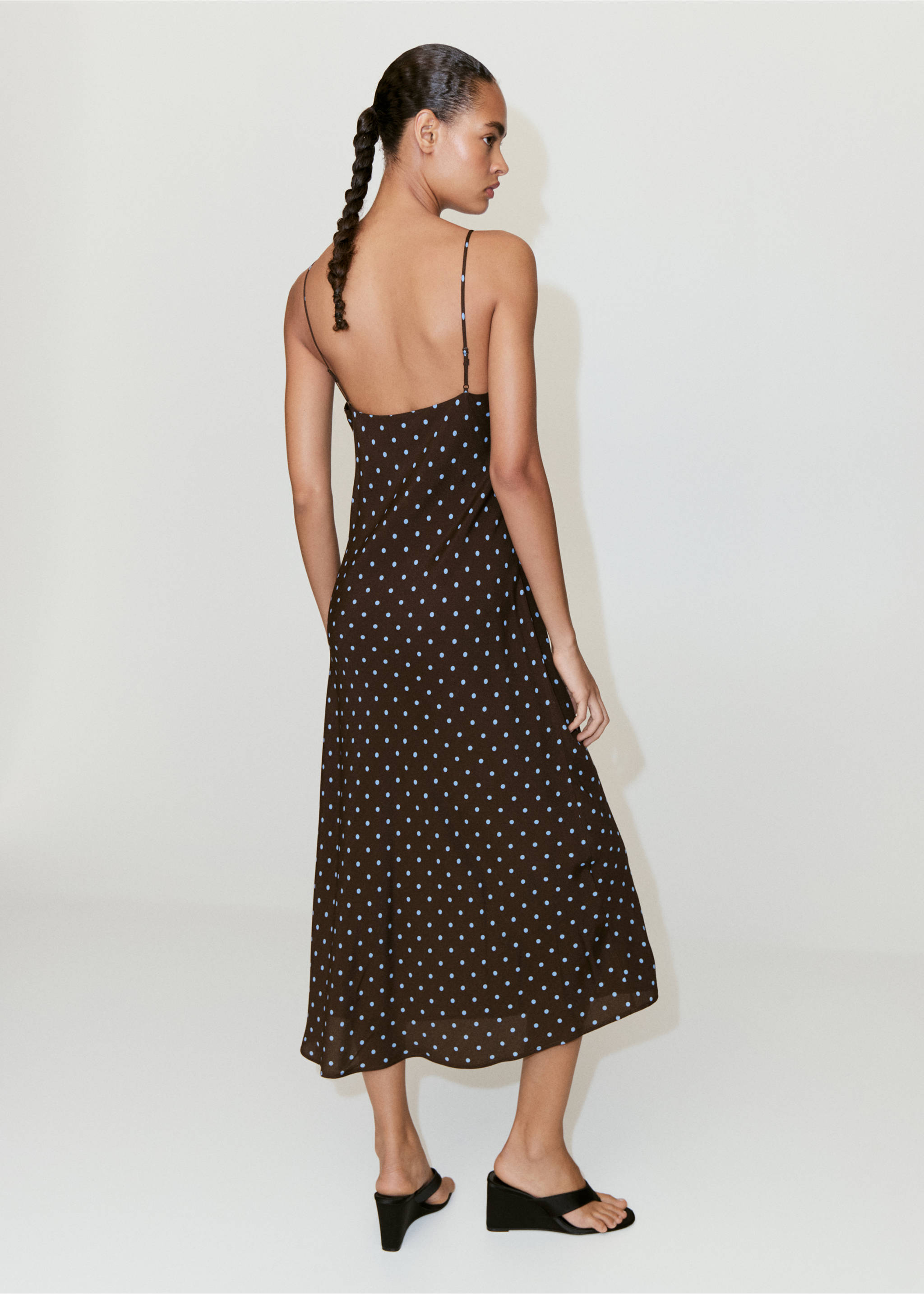 Printed V-neck dress - Reverse of the article, Chocolate. Ref: 37002531-00.