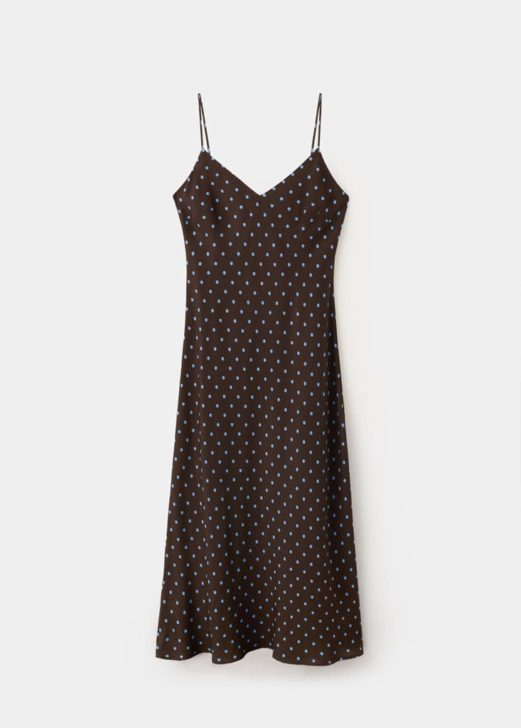 V-neck print dress — Chocolate