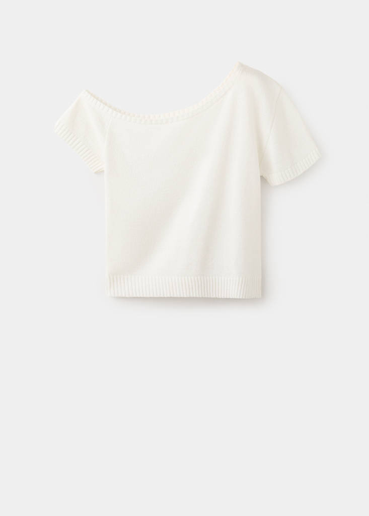 Off-the-shoulder knit sweater — White