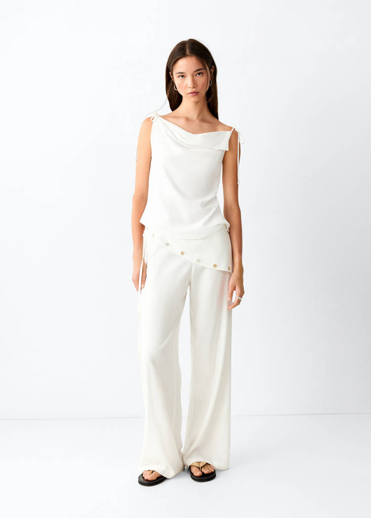Asymetryczny dopasowany top złamana biel - Teen - XS - MANGO TEEN