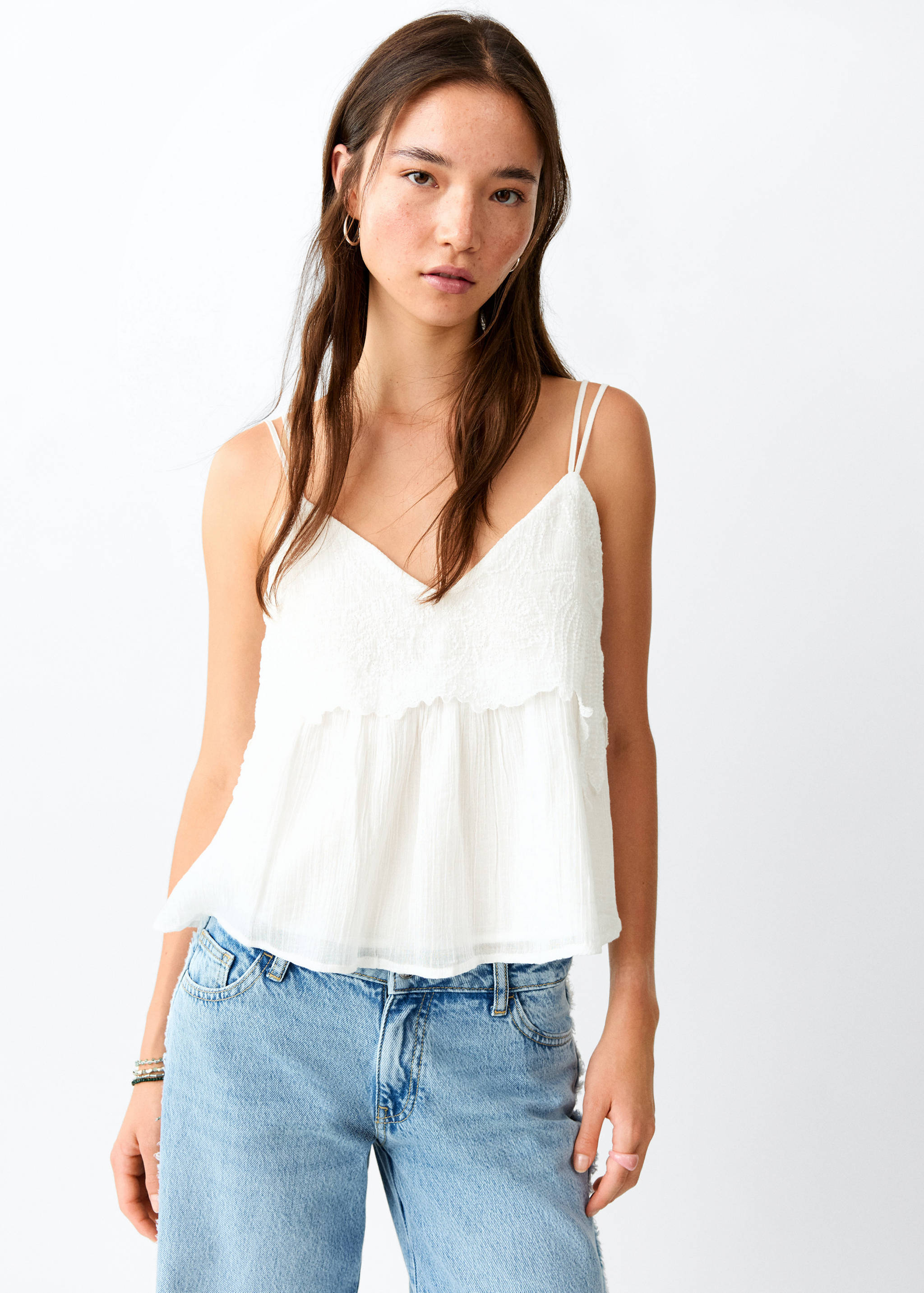 Embroidered strap top - Medium plane