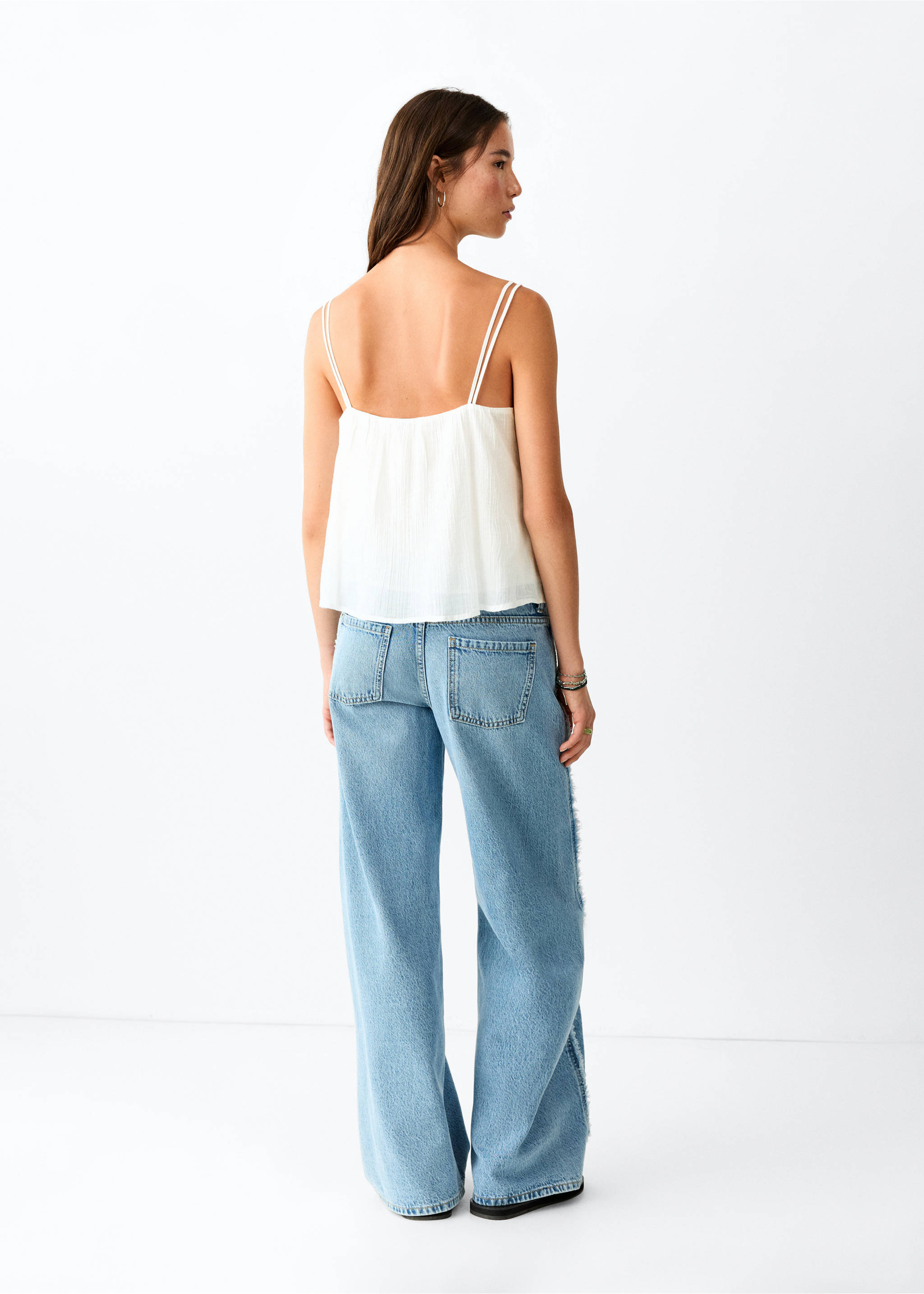 Embroidered strap top - Reverse of the article, Off White. Ref: 37002537-00.