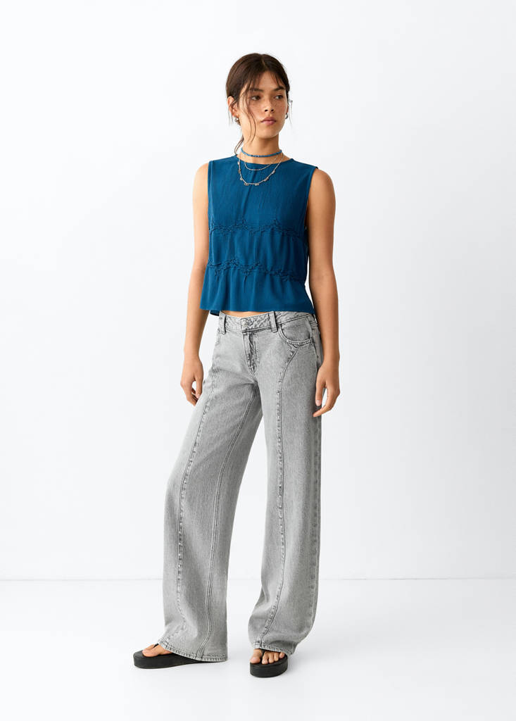 Wide-leg jeans with studded seams — Denim Grey