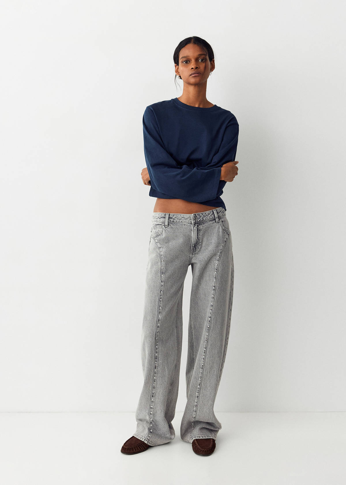 Wide leg studded jeans — Denim Grey