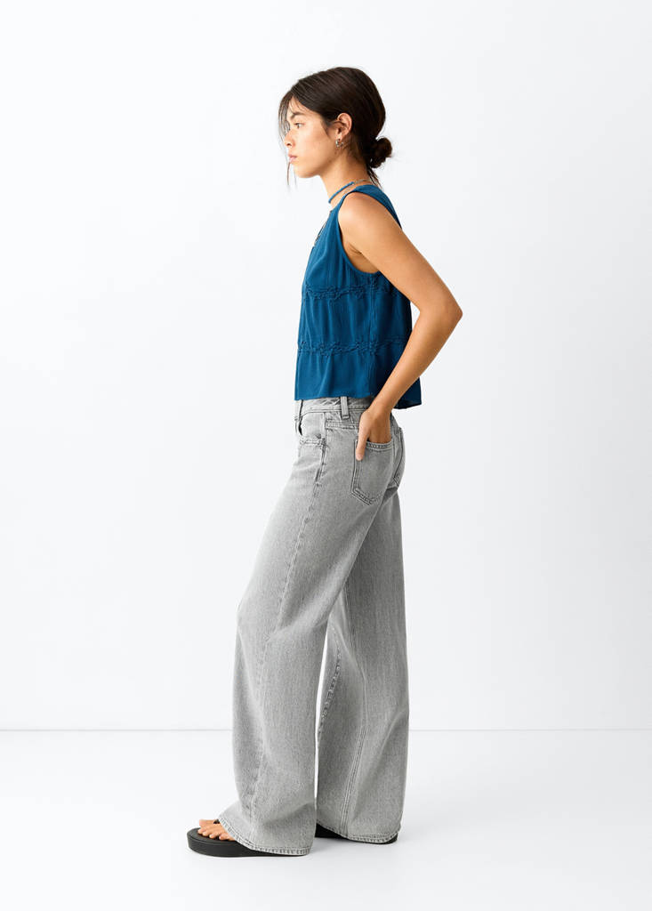 Wide-leg jeans with studded seams — Denim Grey