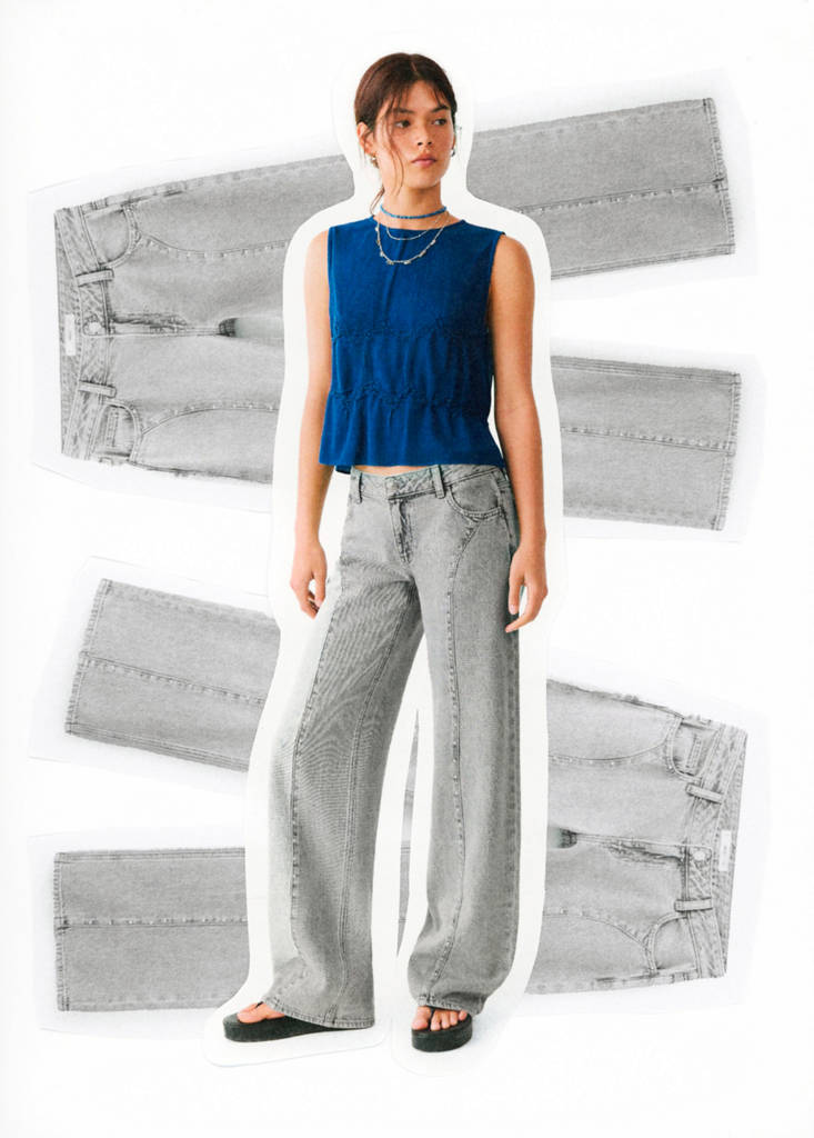 Wide-leg jeans with studded seams — Denim Grey