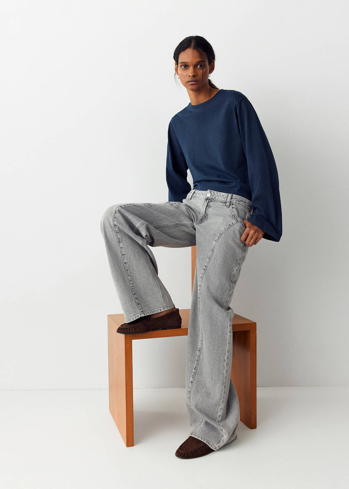 Wide leg studded jeans — Denim Grey