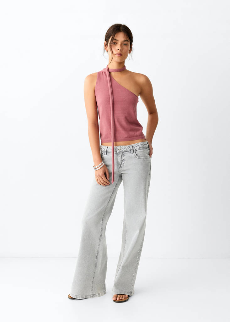 Wide leg jeans with stud details — Denim Grey