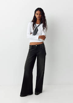 Wide leg jeans with stud details — Black denim 2