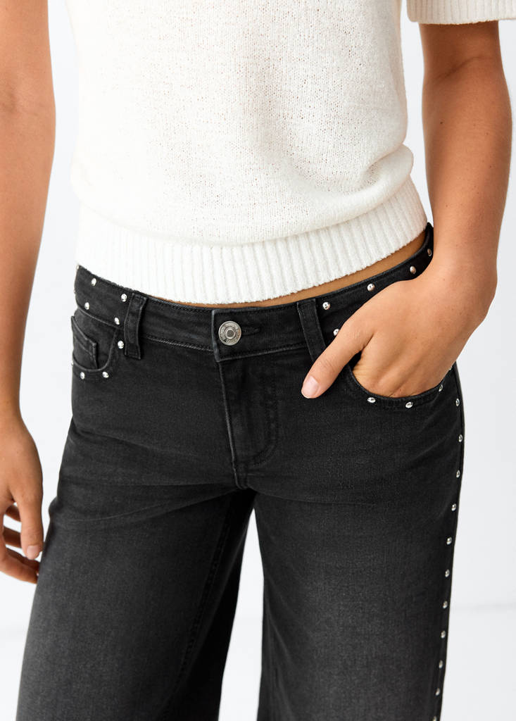 Wide leg jeans with stud details — Black denim