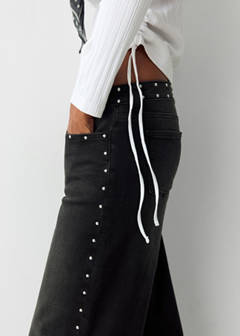 Wide leg jeans with stud details — Black denim 4