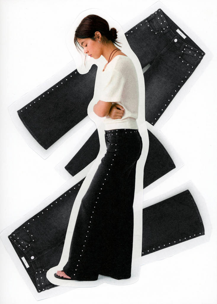 Wide leg jeans with stud details — Black denim