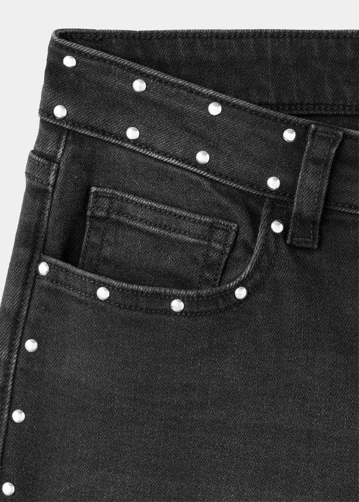 Wide leg jeans with stud details — Black denim