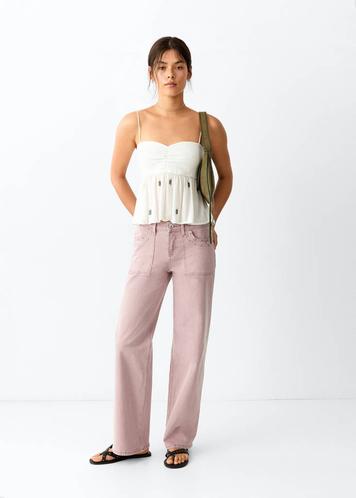 Regular waist studded jeans — Pink