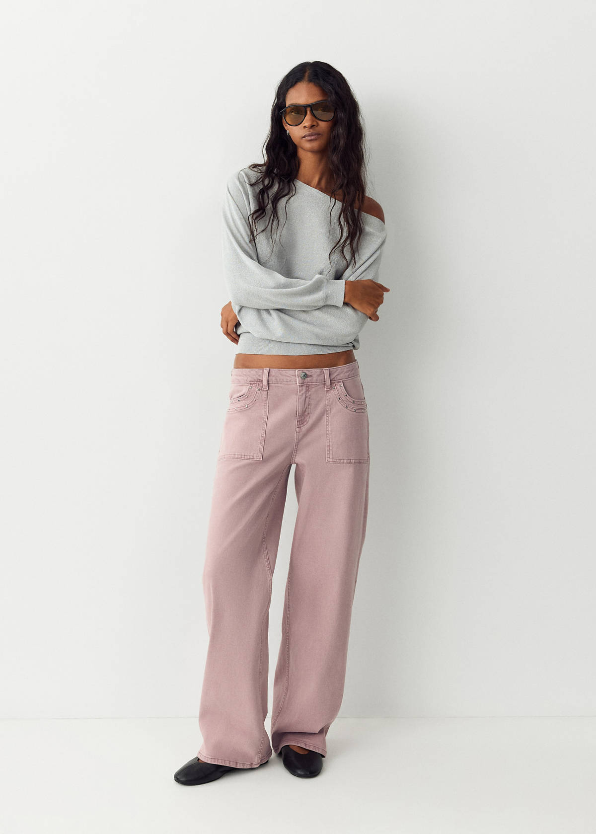 Straight-fit jeans with studs — Pink