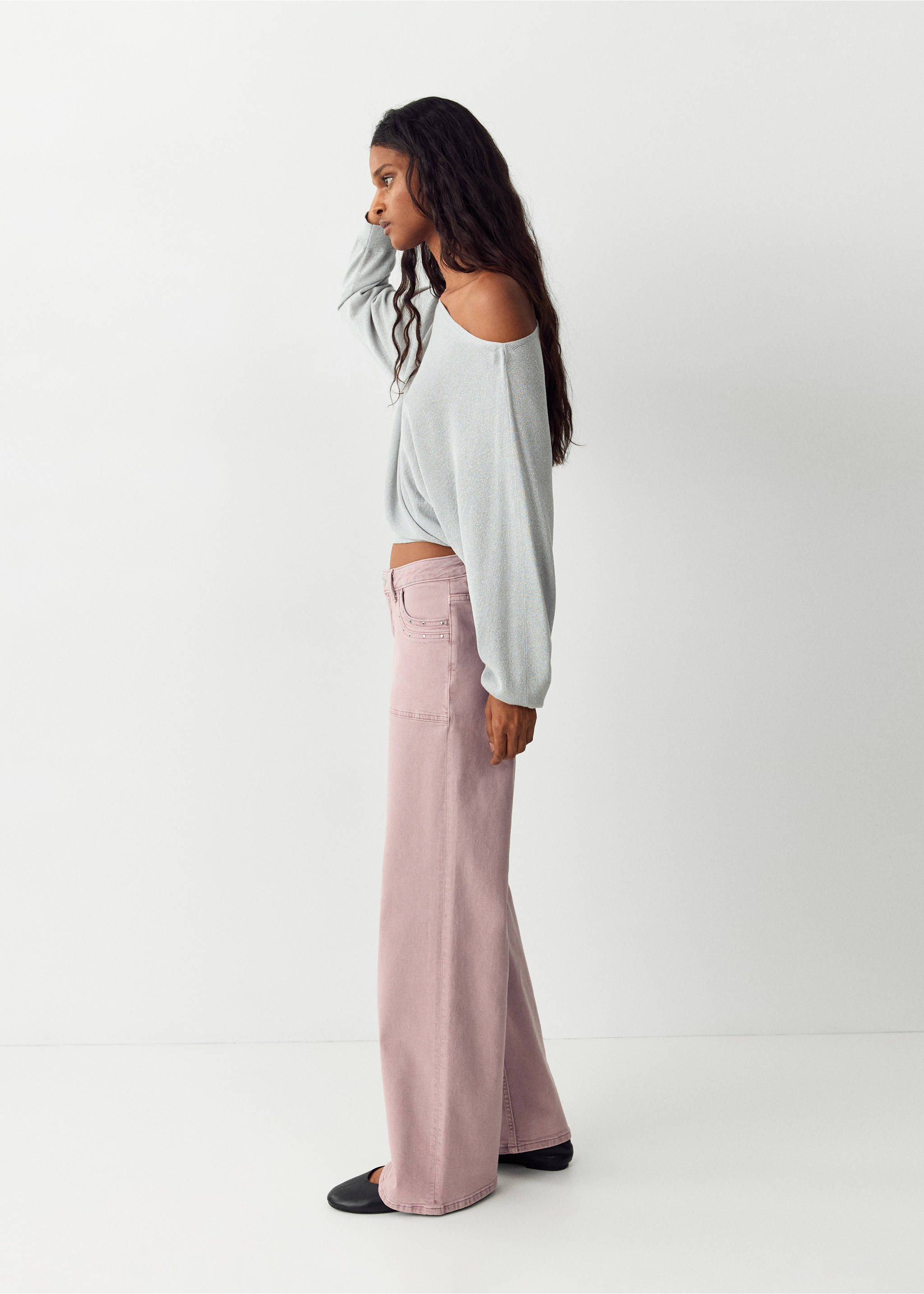 Regular waist studded jeans - Details of the article 1, Pink. Ref: 37002544-00.