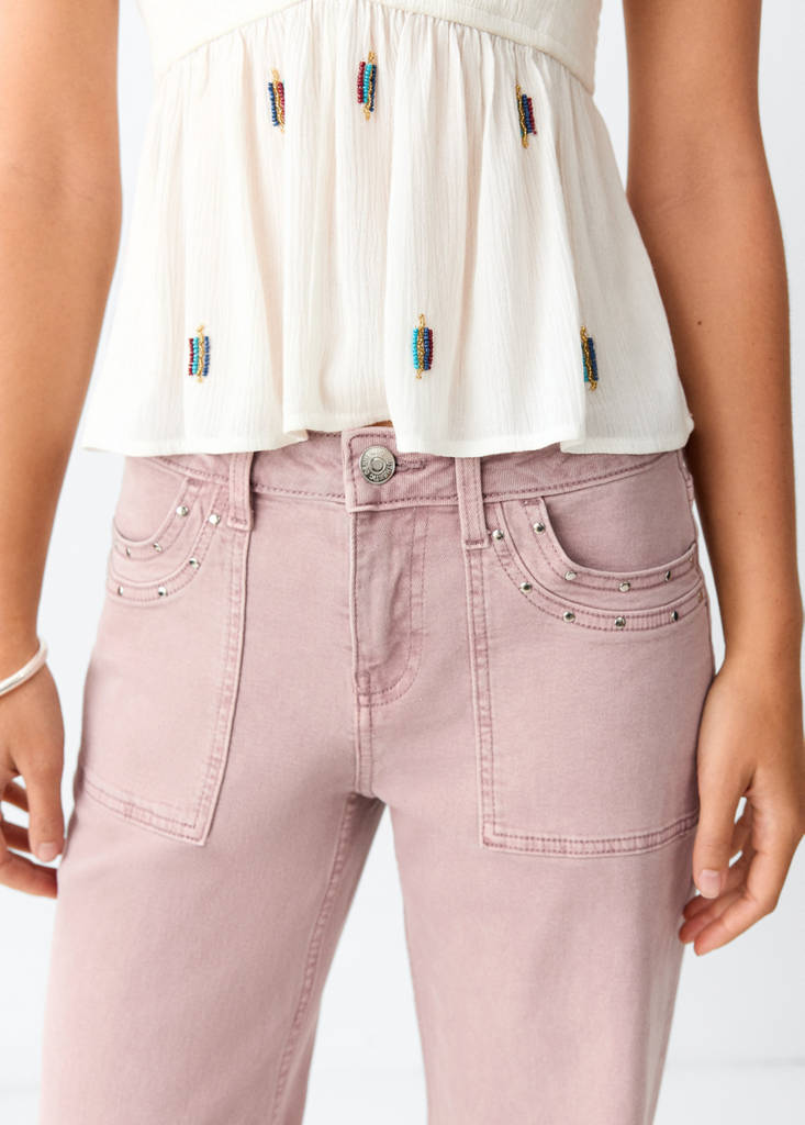 Regular waist studded jeans — Pink