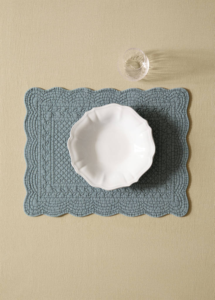 Quilted wave rectangular table mat — Indigo Blue