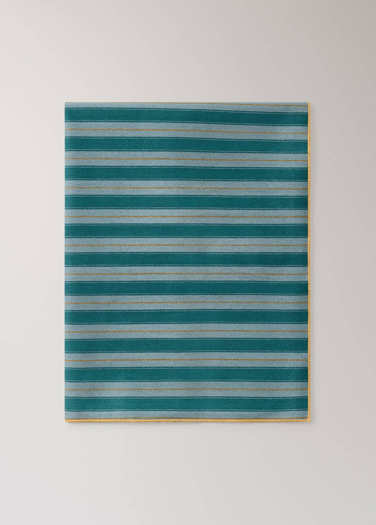 Resin-coated cotton tablecloth with stripes and overlock stitching for 2 or 4 place settings — Petrol Blue