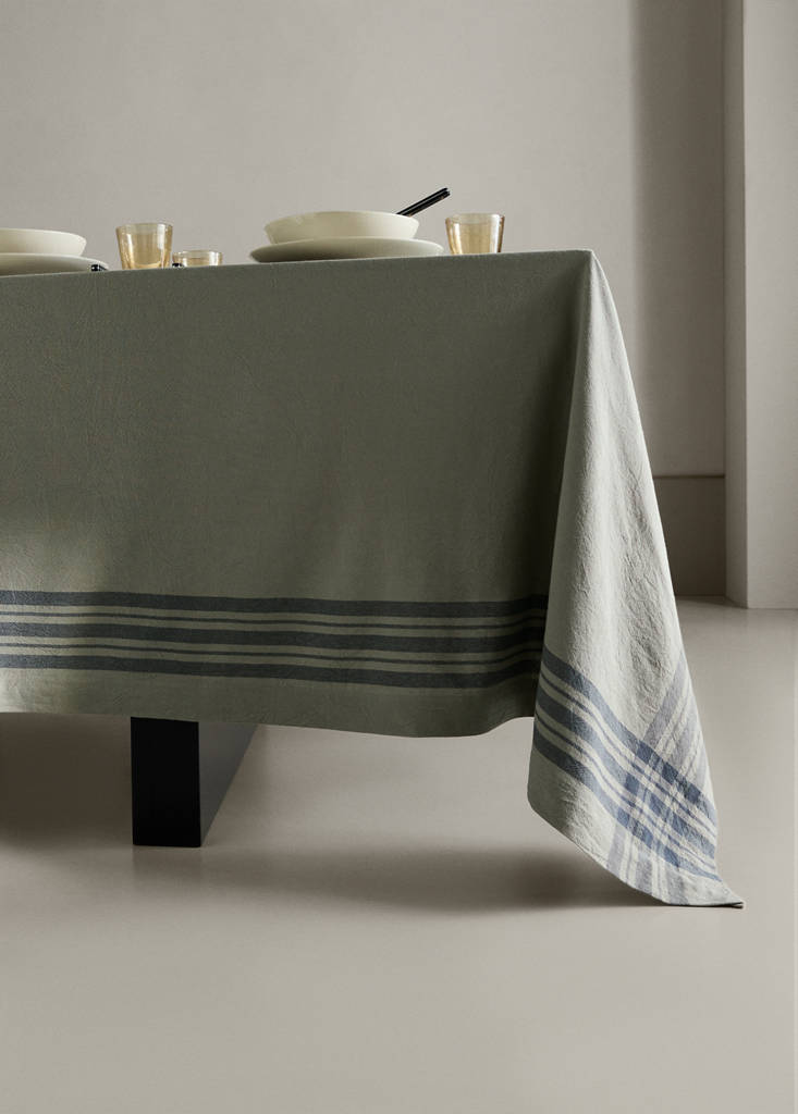 Washed cotton checked tablecloth for 6 to 8 guests — Green