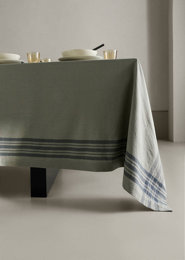 Washed cotton checked tablecloth for 6 to 8 guests — Green